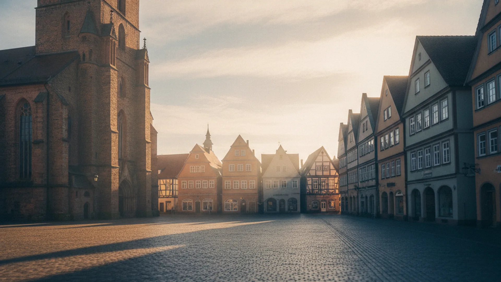 Historischer Marktplatz einer Kleinstadt mit gotischer Kirche — sinnbildlich für die Grenzregion Zeitz