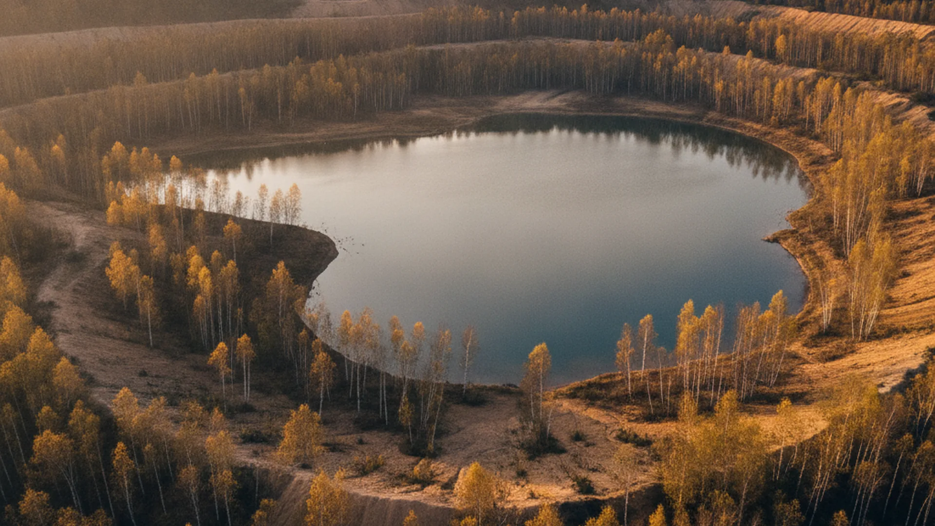Renaturierte Bergbaulandschaft mit Wasser und Windrädern — sinnbildlich für den Strukturwandel um den Tagebau Profen